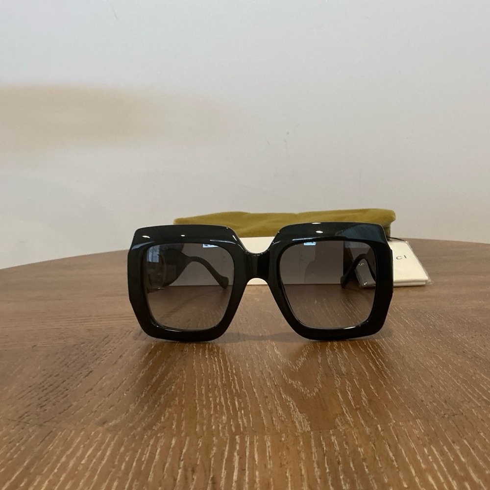 GUCCI Woman's Sunglasses Black Square Acetate Oversized ITALY - Picture 8 of 15
